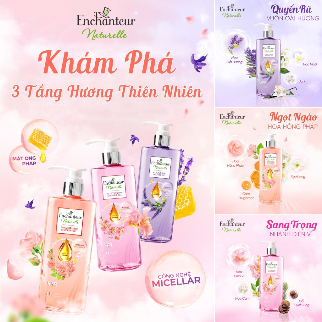Ảnh Sữa tắm dưỡng da thiên nhiên Pháp Enchanteur Naturelle hương hoa Lavender/Iris/ Rose cho làn da thơm mịn sức sống 510g 3