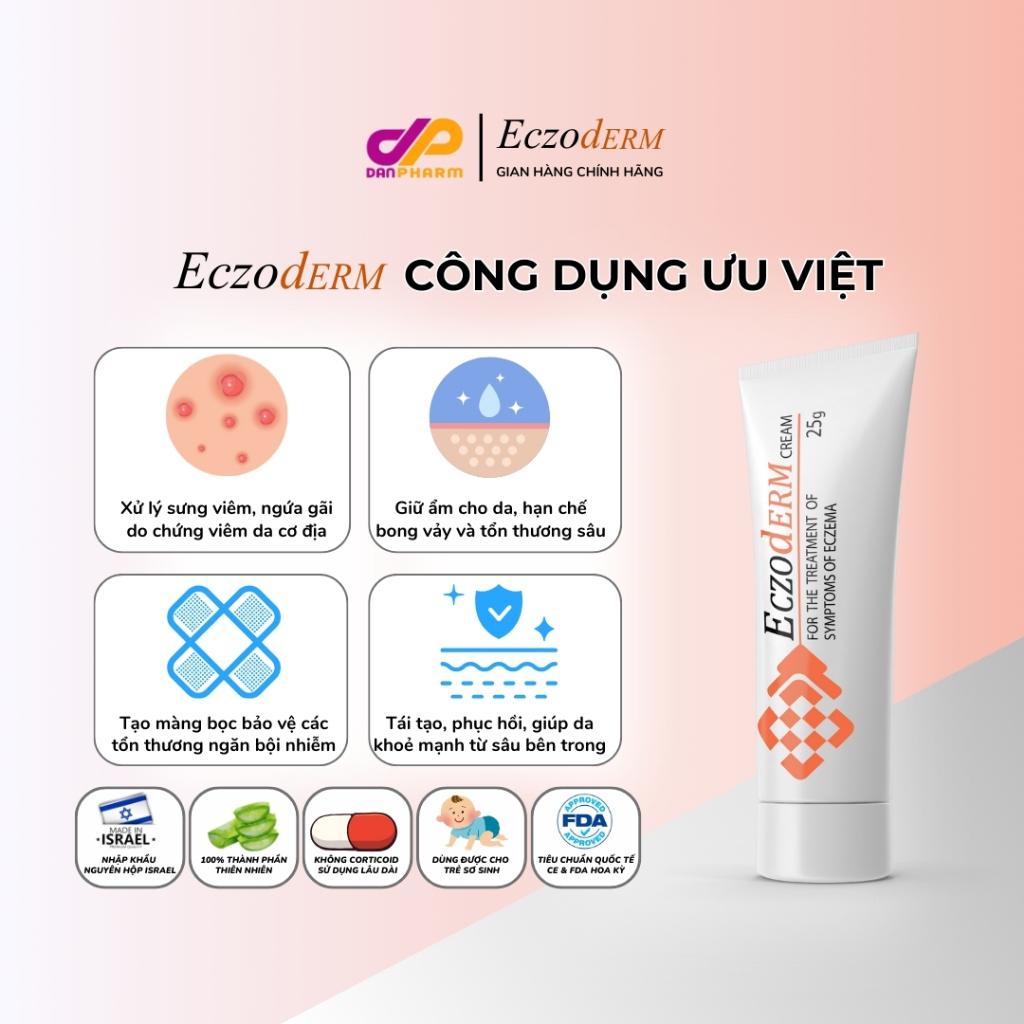 Combo 2 Kem Eczoderm Bôi Viêm Nang Lông, Viêm Da Cơ Địa, Chàm Sữa Trẻ Em, Chính Hãng DanPharm Israel