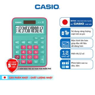 [Có màu đen] Máy Tính Casio MX-12B (Phiên Bản Pastel) - Màu Ngọt Ngào, Phím Nảy Êm Cho Chủ Shop, Thu Ngân