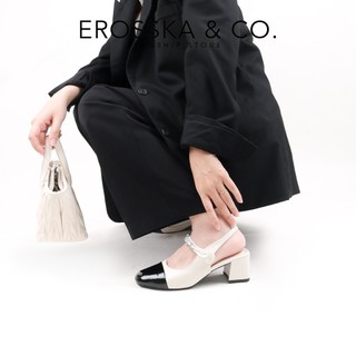 Erosska - Slingback thời trang mũi vá, quai ngang đính hạt ngọc cao 6cm màu bạc - EL041