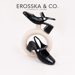 Erosska - Slingback thời trang mũi vá, quai ngang đính hạt ngọc cao 6cm màu bạc - EL041