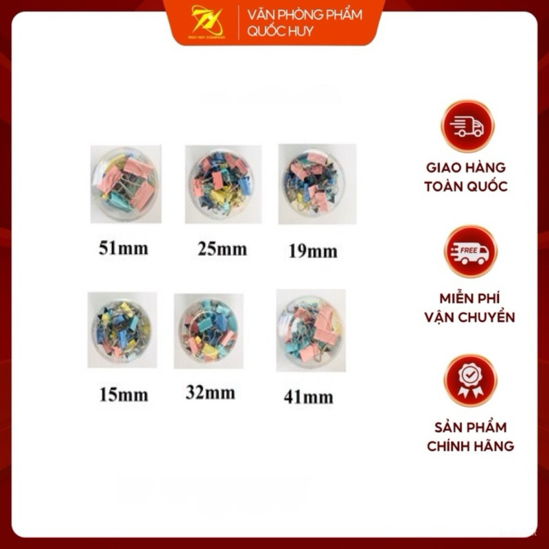 [SỈ] KẸP TÀI LIỆU MÀU, KẸP GIẤY MÀU,KẸP BƯỚM MÀU 15/19/25/32/41/51MM ERAS E801-E806, VPP QUỐC HUY.
