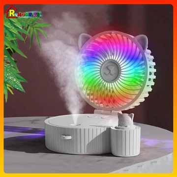 Quạt Điều Hòa Hơi Nước Mini Để Bàn - Quạt Phun Sương Tích Điện Gấp Gọn Kết Hợp Đèn Ngủ Thông Với Minh Dung Tích 500ML
