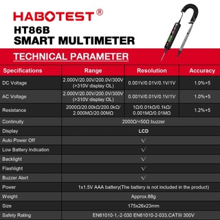(Bảo hàng 1 năm)HABOTEST🔥 HT86B Máy dò điện áp ô tô DC AC 300V Máy dò mạch ô tô không tiếp xúc