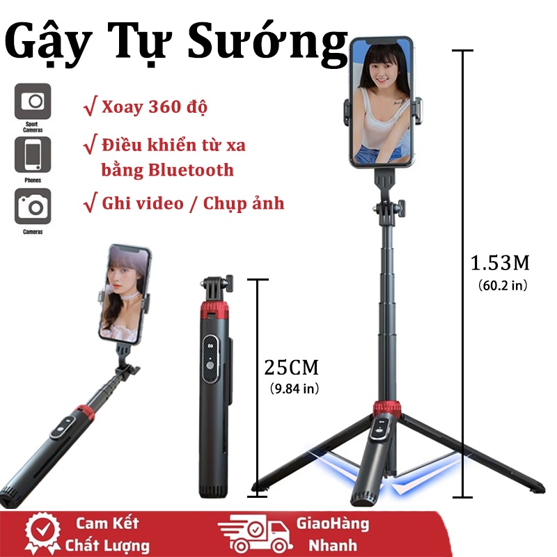 Gậy Chụp Ảnh 3 chân Gậy selfie chụp hình, gậy tự sướng, live stream nút bluetooth điều khiển từ xa xoay nhiều góc độ