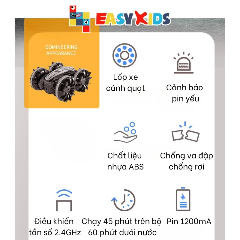 Xe Ô Tô Điều Khiển Từ Xa RC Xe Đồ Chơi Lội Nước, Chạy Trên Cạn Cực Ngầu Cho Bé