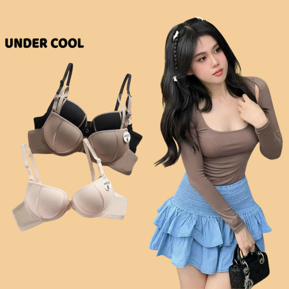 Áo Bra Nữ Đúc Su Đệm Mút Kép UNDERCOOL Áo Lót Nữ Đệm Vừa Phối Viền Nâng Đẩy Ngực Màu Đen Nâu Da AL52