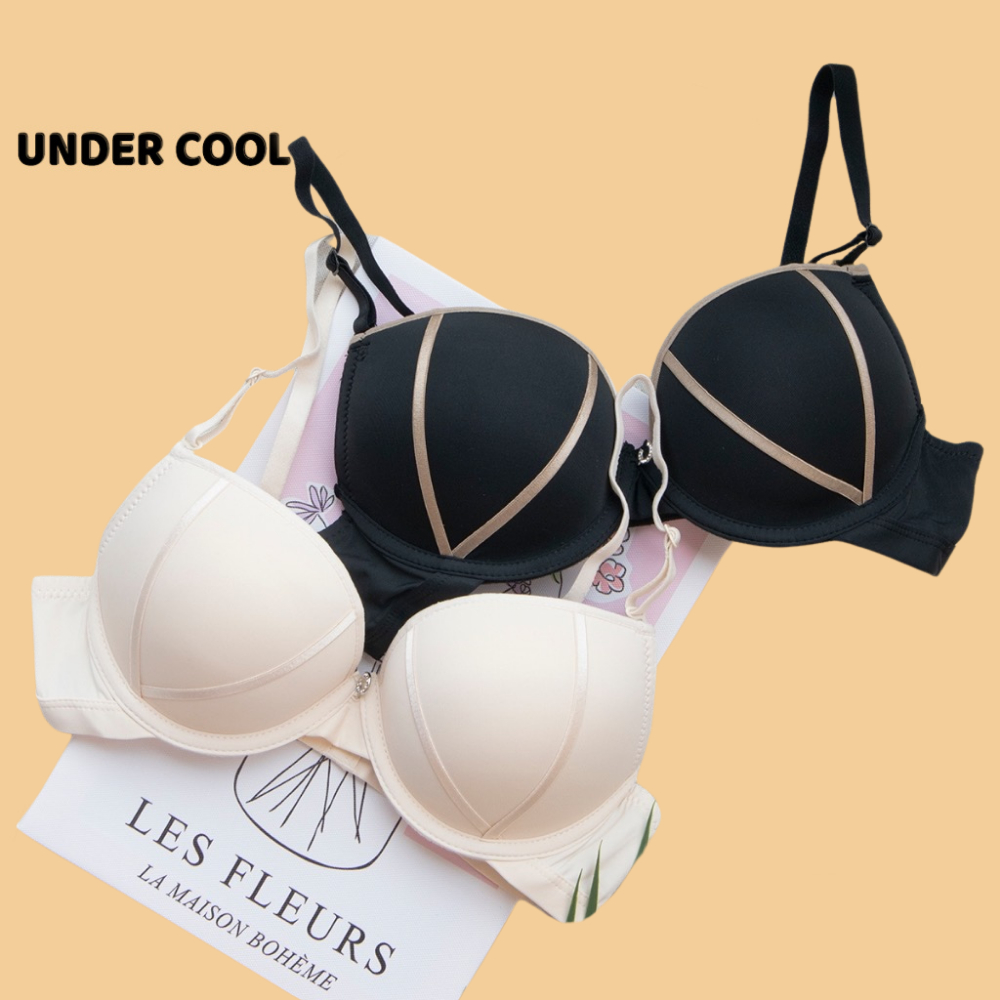 Áo Bra Nữ Đúc Su Đệm Mút Kép UNDERCOOL Áo Lót Nữ Đệm Vừa Phối Viền Nâng Đẩy Ngực Màu Đen Nâu Da AL52