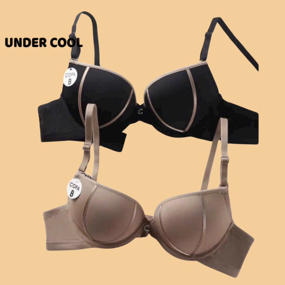 Áo Bra Nữ Đúc Su Đệm Mút Kép UNDERCOOL Áo Lót Nữ Đệm Vừa Phối Viền Nâng Đẩy Ngực Màu Đen Nâu Da AL52