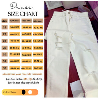 Quần jean nữ đen AMILY màu trắng rách skinny lưng cao co giãn có BIGSIZE