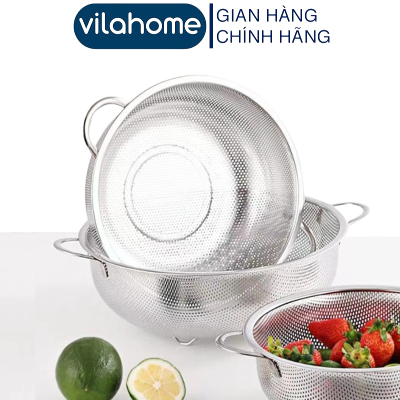 (3 Cỡ) Rá Rổ Lưới Inox Có Tai VilaHome, Kích Thước Đa Dạng, Mắt Lưới ...