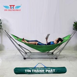 Bộ Võng Xếp Inox Crom Tín Thành Phát Chắc Chắn, Bền Bỉ, Khung Inox crom sáng bóng, Dễ Dàng Gấp Gọn