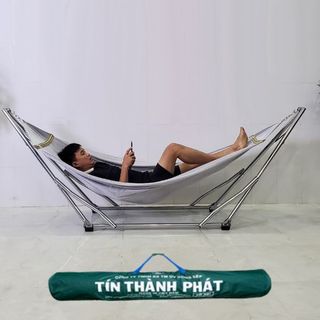 Bộ Võng Xếp Inox Crom Tín Thành Phát Chắc Chắn, Bền Bỉ, Khung Inox crom sáng bóng, Dễ Dàng Gấp Gọn