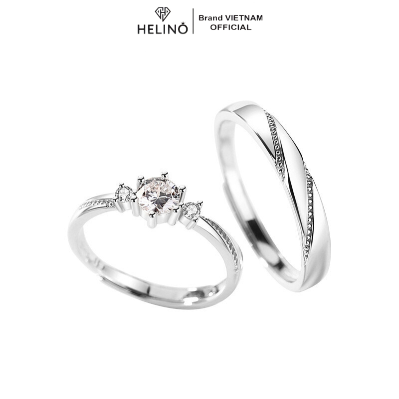 Ảnh Nhẫn đôi bạc nam nữ S925 HELINO Love at first sight đính đá cao cấp, tự chỉnh size ND01 1