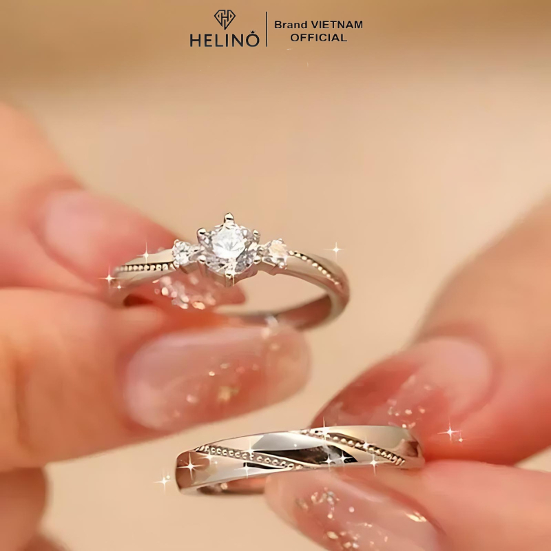 Ảnh Nhẫn đôi bạc nam nữ S925 HELINO Love at first sight đính đá cao cấp, tự chỉnh size ND01 2