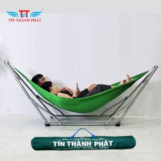 Võng xếp inox crom đại Tín Thành Phát  khung dày chắc, chịu Tải  lên tới 250kg, Hàng Chính Hãng