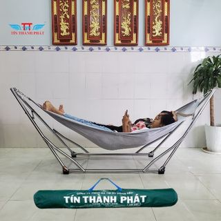 Võng xếp inox crom đại Tín Thành Phát  khung dày chắc, chịu Tải  lên tới 250kg, Hàng Chính Hãng