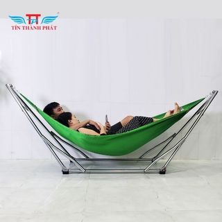 Võng xếp inox crom đại Tín Thành Phát  khung dày chắc, chịu Tải  lên tới 250kg, Hàng Chính Hãng
