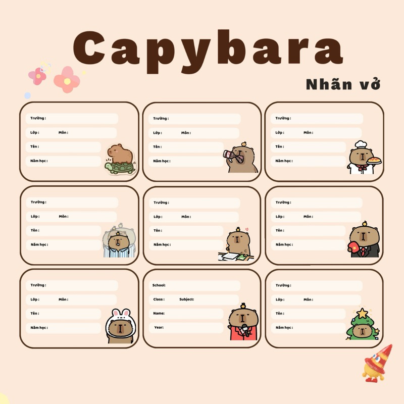 Set 10 nhãn vở Capybara thiết kế độc đáo || Nah’s store | Shopee Việt Nam