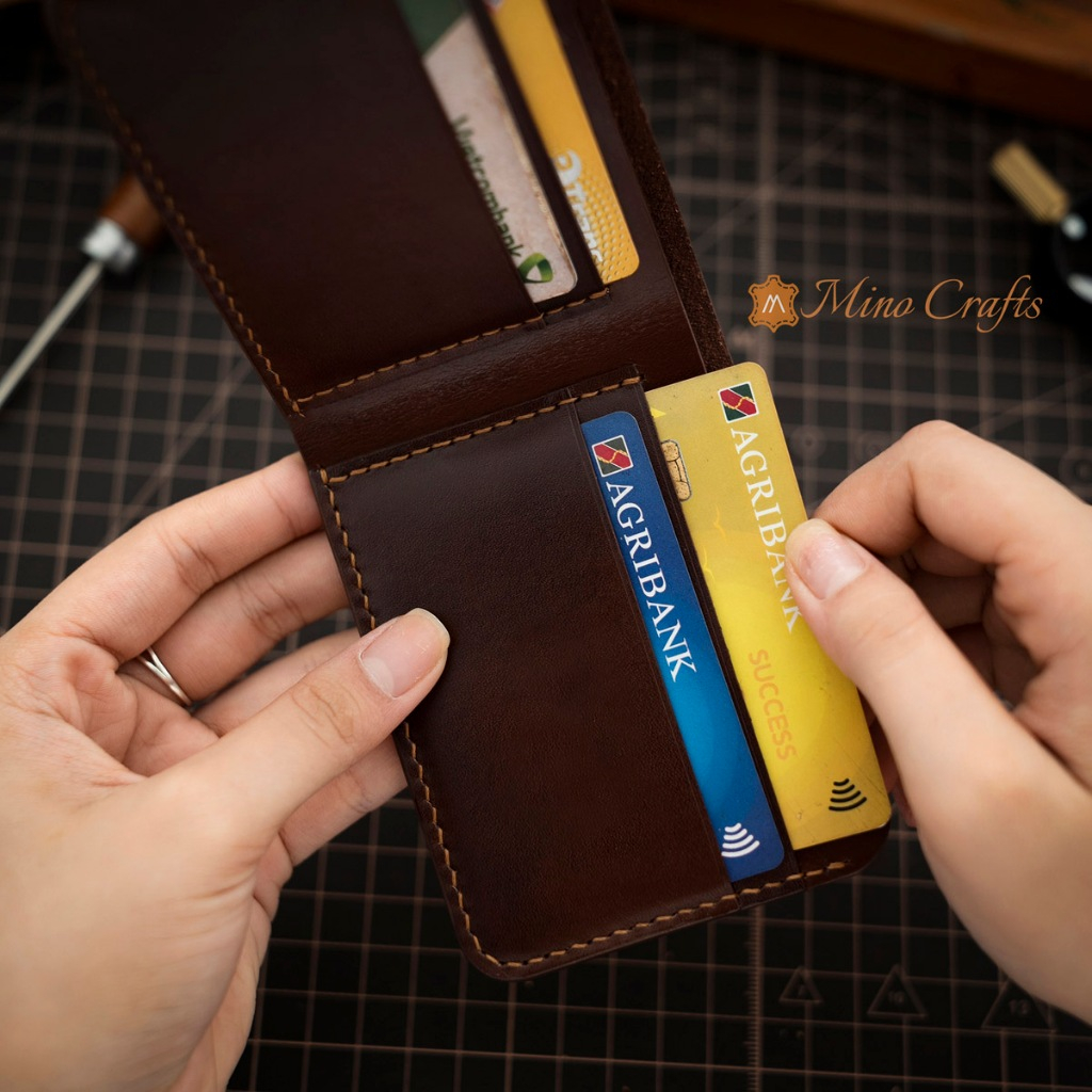 Ví nam thủ công tối giản Minimal Wallet bằng da bò nhập khẩu  - Ví nam Mino Crafts - MÀU NÂU