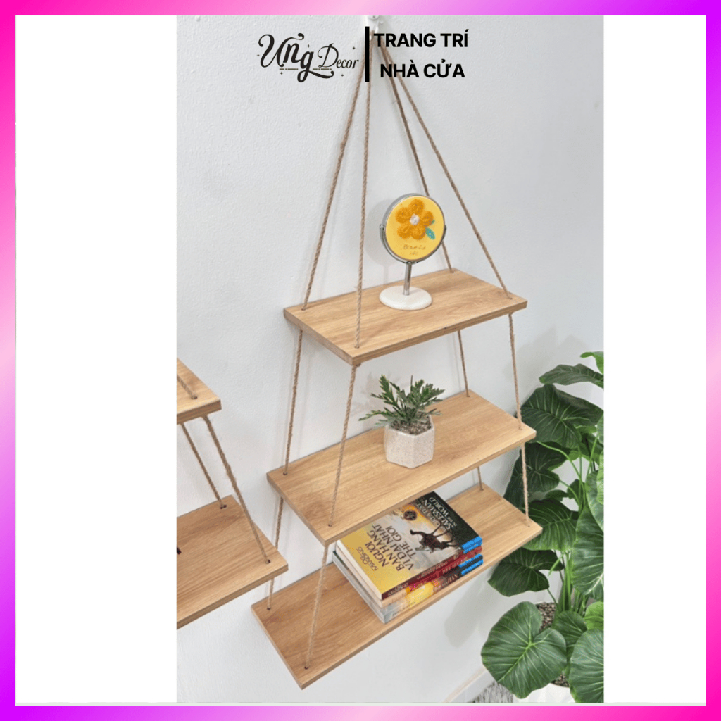 Kệ gỗ treo tường decor treo bằng dây 2 tầng, 3 tầng decor trang trí nhà ...