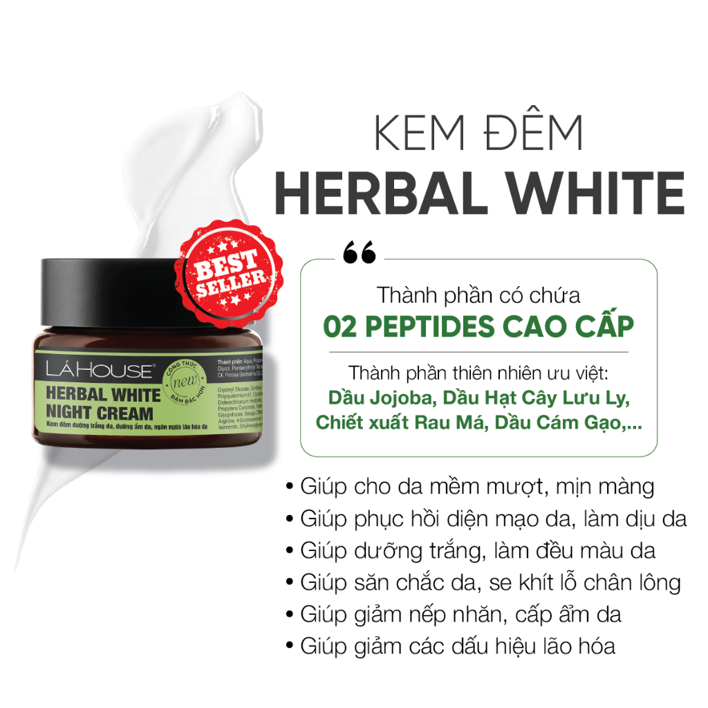 Kem đêm dưỡng trắng da Lá House Herbal White Night Cream 10ml/30ml ...