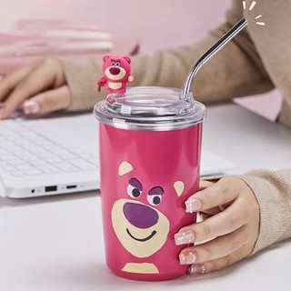 Cốc giữ nhiệt inox gấu dâu Lotso kèm ống hút,Cốc  giữ nhiệt siêu cưng mẫu mới