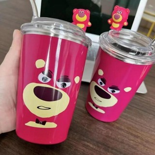 Cốc giữ nhiệt inox gấu dâu Lotso kèm ống hút,Cốc  giữ nhiệt siêu cưng mẫu mới