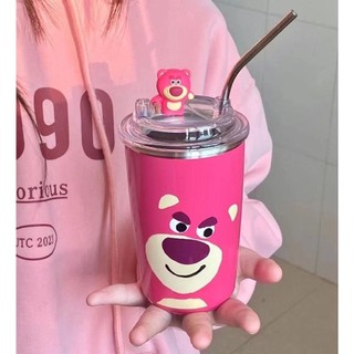 Cốc giữ nhiệt inox gấu dâu Lotso kèm ống hút,Cốc  giữ nhiệt siêu cưng mẫu mới