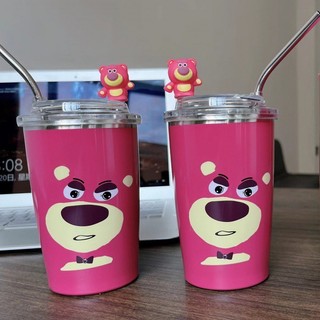 Cốc giữ nhiệt inox gấu dâu Lotso kèm ống hút,Cốc  giữ nhiệt siêu cưng mẫu mới
