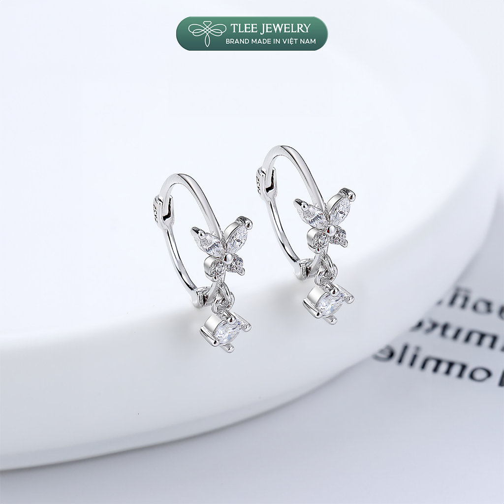 Ảnh Bông tai bạc nữ TLEE mẫu bông tròn tua hồ điệp đá TLEE JEWELRY B0339 4