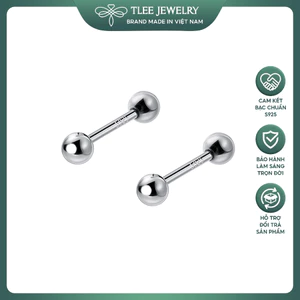 Khuyên tai bạc TLEE unisex bi hai đầu chốt ren nhiều size cá tính TLEE JEWELRY B0390