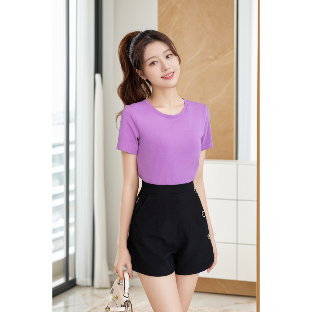 Ảnh Áo phông nữ màu trơn dáng vừa - Áo thun trơn nữ cotton 4 chiều - LOZA G0168 3