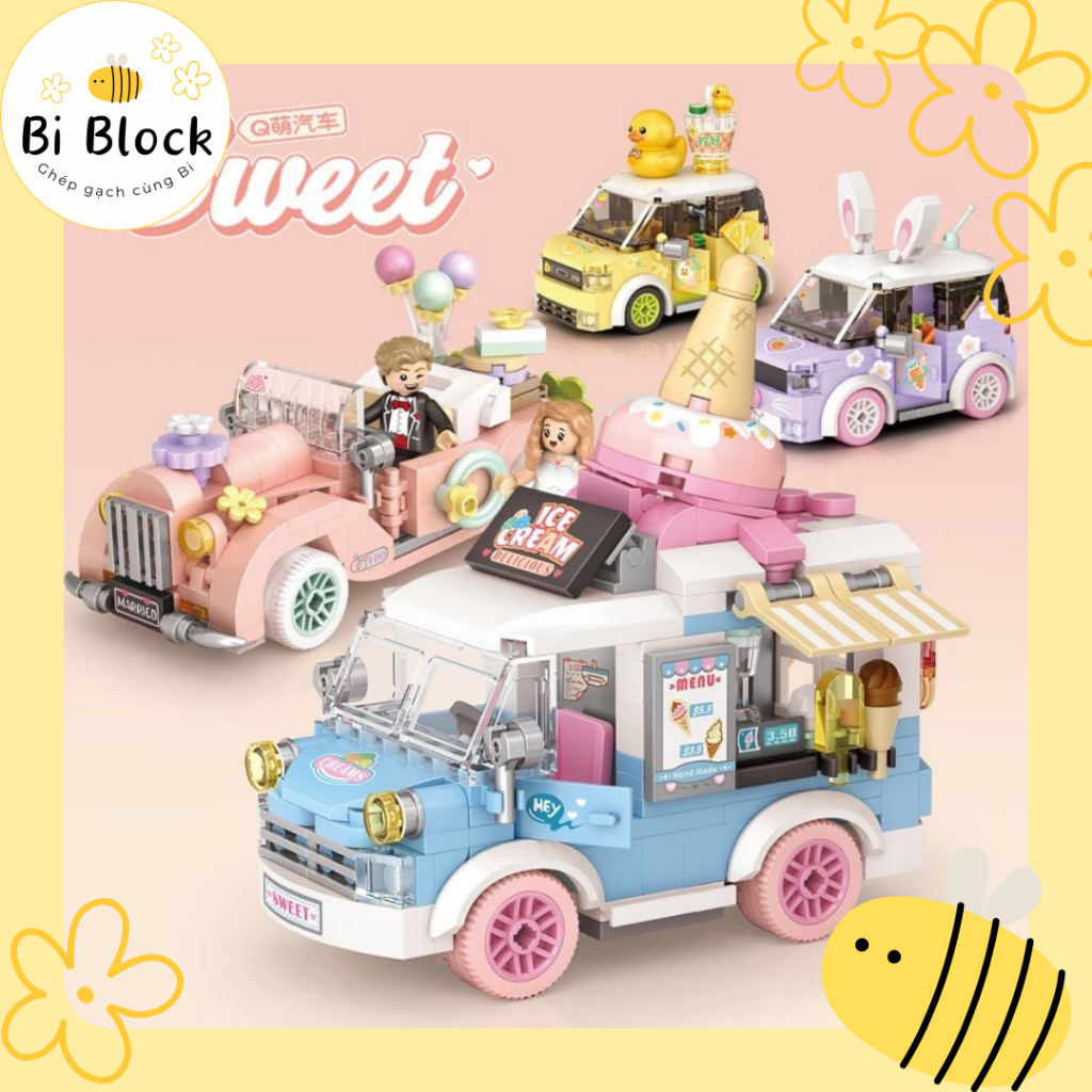 [SẴN] Bộ lắp ráp building blocks Xe hơi Dễ thương Màu pastel Mô hình ...
