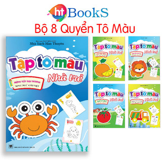 Sách- Bộ 8 Quyển Tập Tô Màu Nhà Trẻ Hình Vẽ To Dành Cho Bé Mẫu Giáo Từ 3 4 5 Tuổi Kèm Túi Xách Song Ngữ Anh Việt