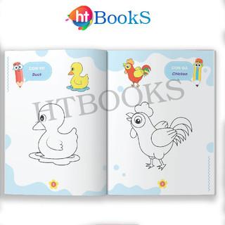 Sách- Bộ 8 Quyển Tập Tô Màu Nhà Trẻ Hình Vẽ To Dành Cho Bé Mẫu Giáo Từ 3 4 5 Tuổi Kèm Túi Xách Song Ngữ Anh Việt