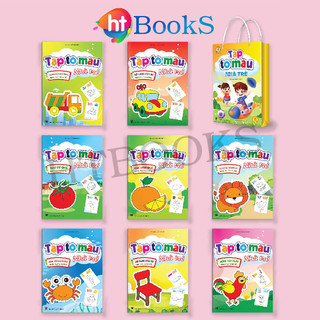 Sách- Bộ 8 Quyển Tập Tô Màu Nhà Trẻ Hình Vẽ To Dành Cho Bé Mẫu Giáo Từ 3 4 5 Tuổi Kèm Túi Xách Song Ngữ Anh Việt
