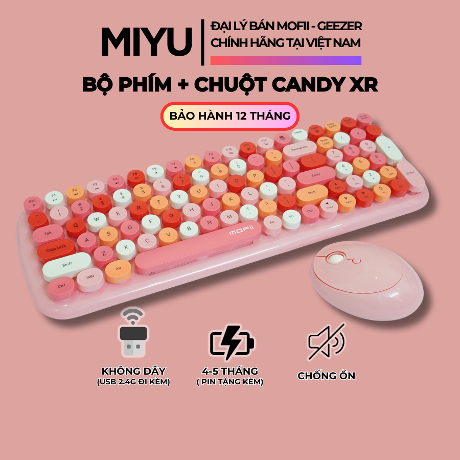 Mofii Miyu Candy Xr Combo Bàn Phím Và Chuột Không Dây Chính Hãng Tương Thích Cả Windows VÀ Macos 4179