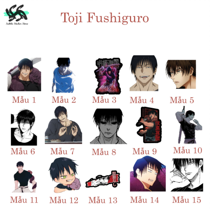 [Jujutsu Kaisen] - Set 10/15 Sticker Toji / Toji Fushiguro - Anime ...