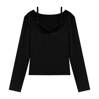 Áo kiểu nữ phối ren dài tay cổ vuông đính nơ phối dây đen trắng sexy sang chảnh VANISA CT068