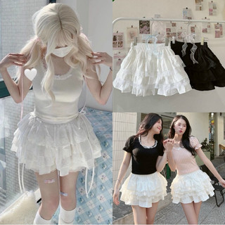 Chân váy bèo viền ren tennis 3 tầng phồng xòe lưng chun trắng đen có quần bảo hộ VANISA CV030