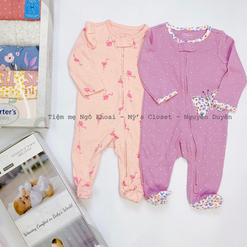 [MD03] 3-6M(5,5-7,5kg)  Áo liền quần/ Body sleep suit liền tất cho bé gái các hãng xuất xịn