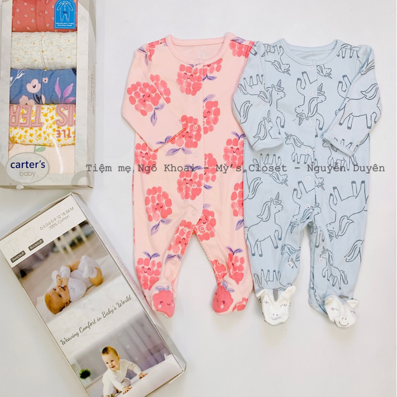 [MD03] 3-6M(5,5-7,5kg)  Áo liền quần/ Body sleep suit liền tất cho bé gái các hãng xuất xịn