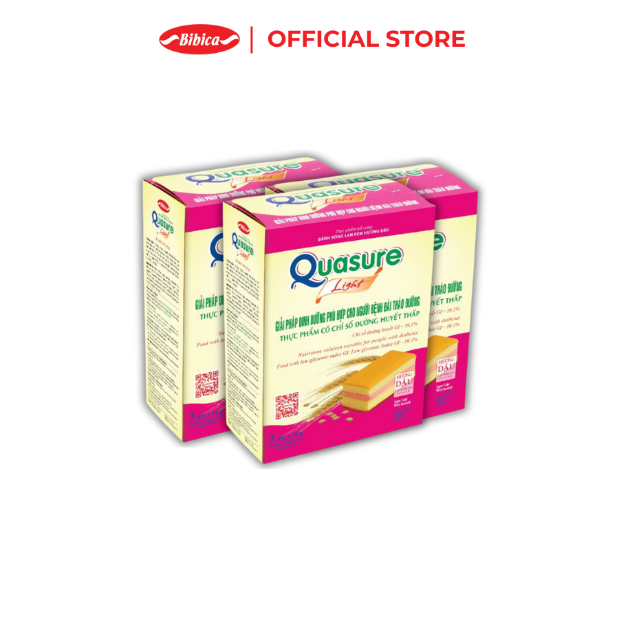Ảnh Combo 3 Hộp Bánh Bông Lan Quasure Light Bibica 126g - Thực phẩm cho người ăn kiêng, tiểu đường 1