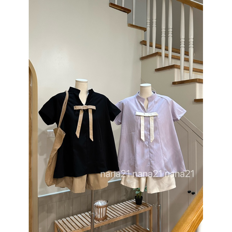 Set áo Babydoll đính nơ kèm quần A248 Nana Nana21 Nữ Woman