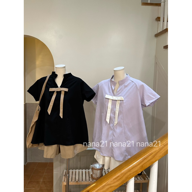 Set áo Babydoll đính nơ kèm quần A248 Nana Nana21 Nữ Woman
