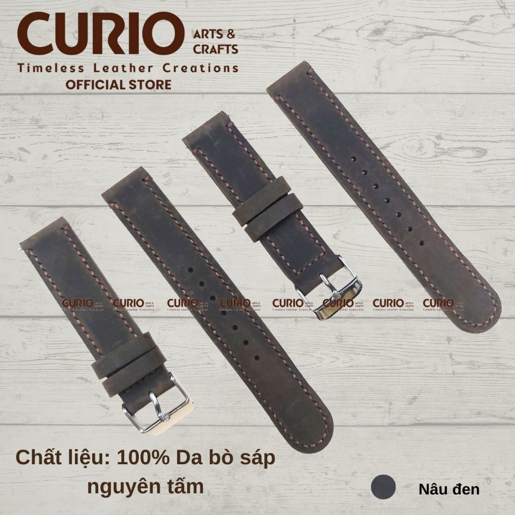 Dây đồng hồ da bò thủ công handmade vintage size 18, 20, 22mm (WSB_Tristar_HM) - CURIO LEATHER