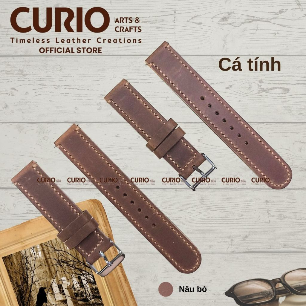 Dây đồng hồ da bò thủ công handmade vintage size 18, 20, 22mm (WSB_Tristar_HM) - CURIO LEATHER