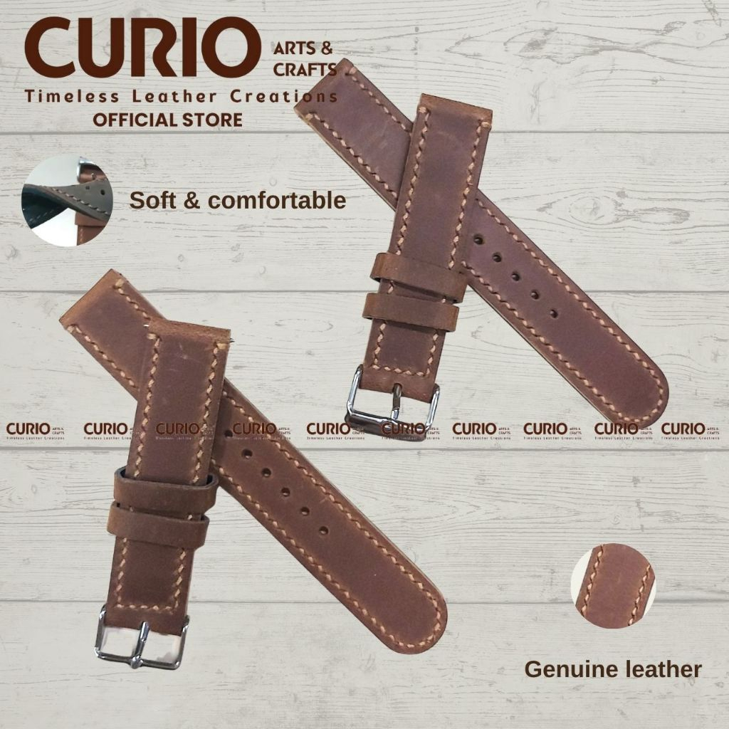 Dây đồng hồ da bò thủ công handmade vintage size 18, 20, 22mm (WSB_Tristar_HM) - CURIO LEATHER