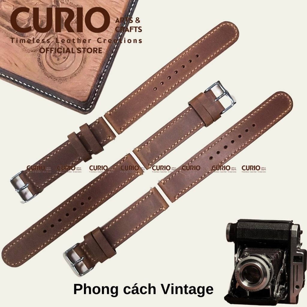 Dây đồng hồ da bò thủ công handmade vintage size 18, 20, 22mm (WSB_Tristar_HM) - CURIO LEATHER